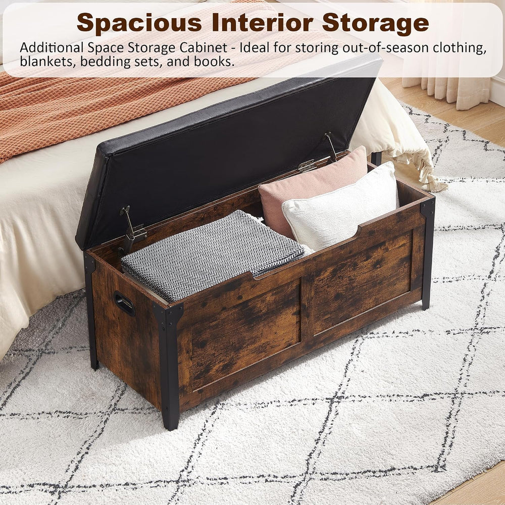 IDEALHOUSE 39.4" Storage Bench with 2 Safety Hinges, Rustic Brown