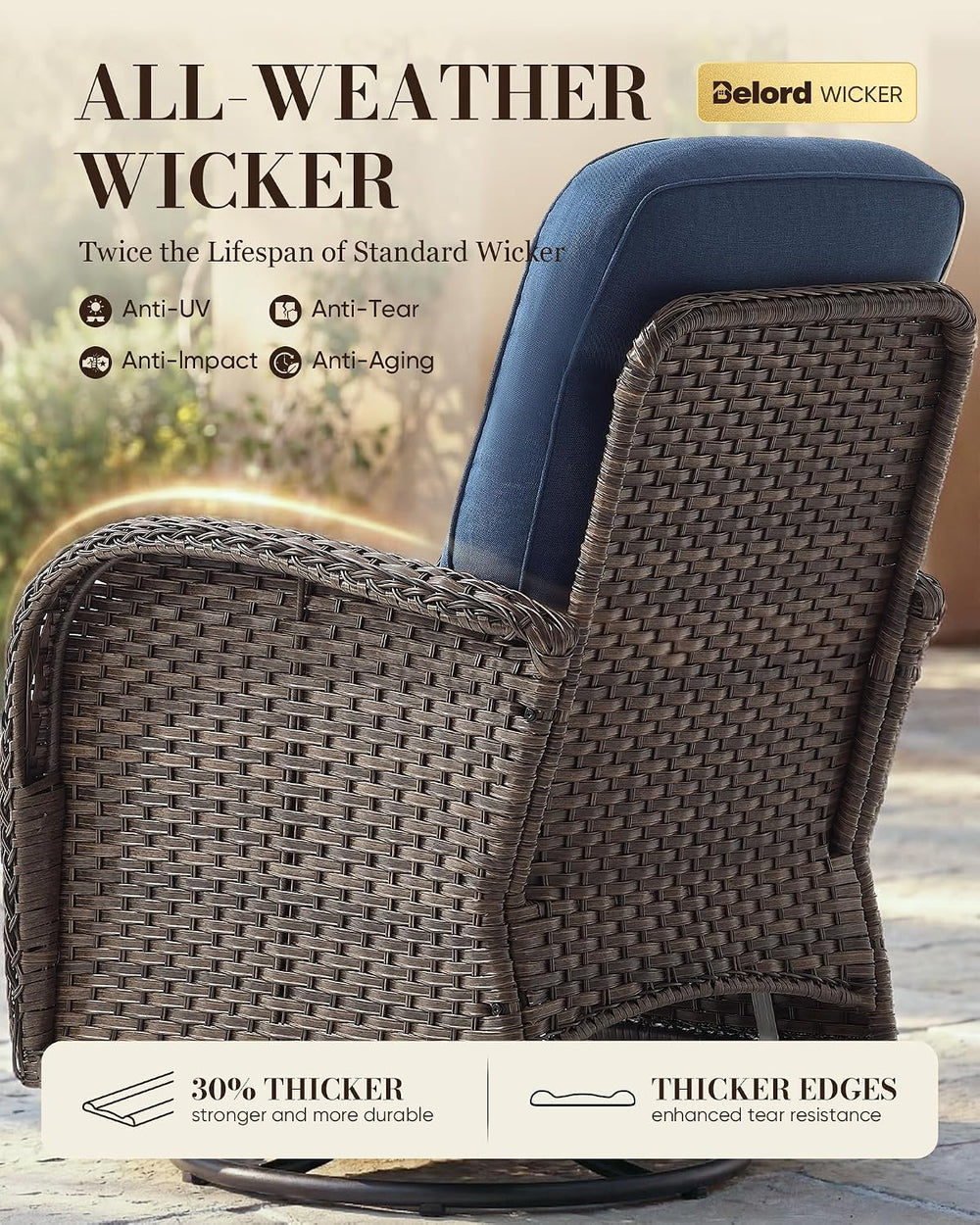 Belord Upgraded 6“ Cushion Luxury 6 Piece Patio Furniture Set - Wicker Couch ...