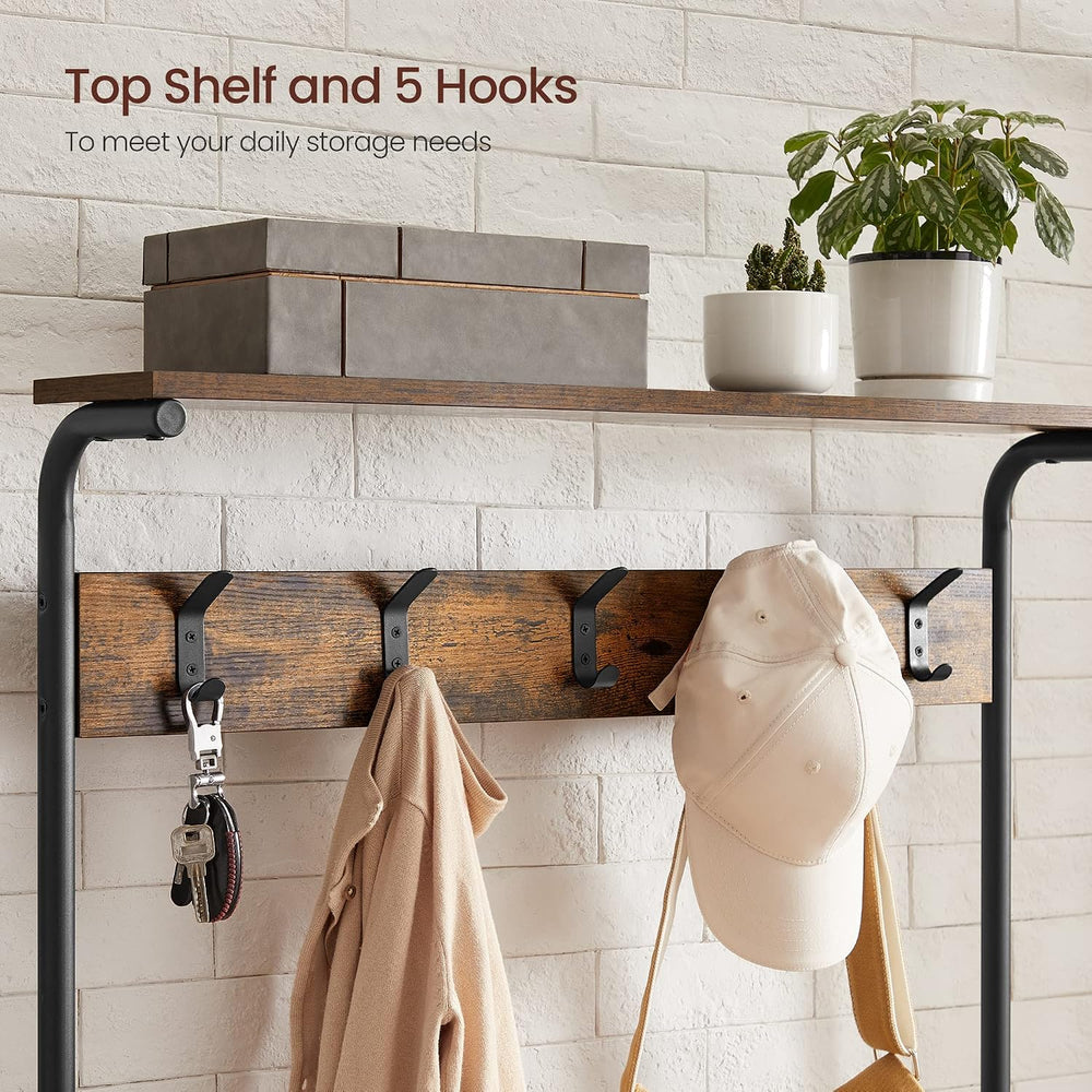 VASAGLE Hall Tree with Shoe Bench, 5-Tier Shoe Rack, 5 Dual Hooks