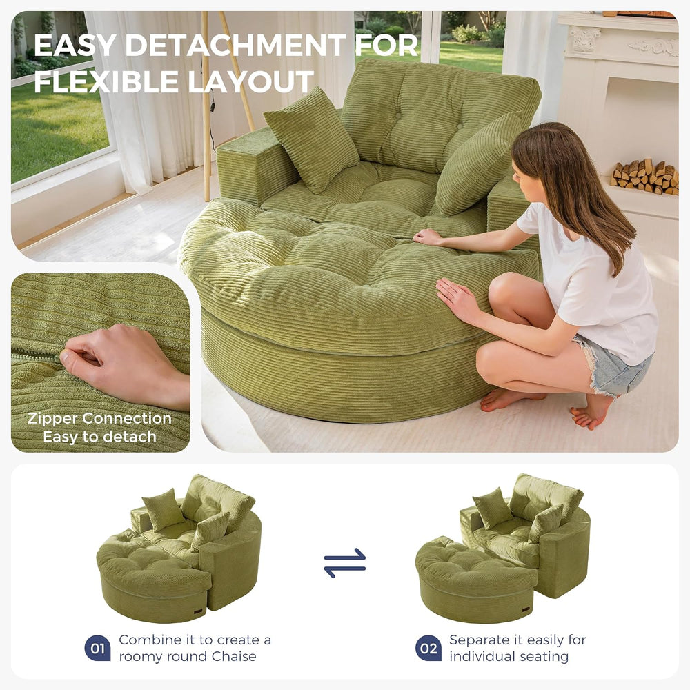 MAXYOYO Oversized Round Chaise Lounge Sofa, Boneless Chair with Ottoman