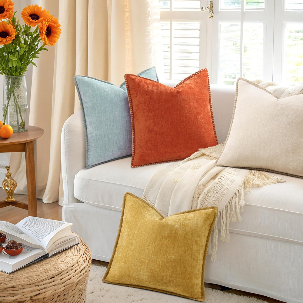 decorUhome Fall Soft Decorative Chenille Throw Pillow Covers 18x18 Set of 4