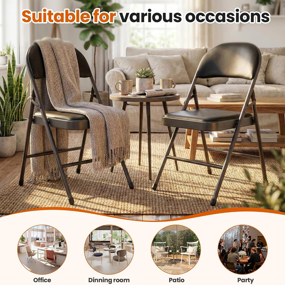 Black Padded Folding Chairs 12 Pack with PU Cushion and Back