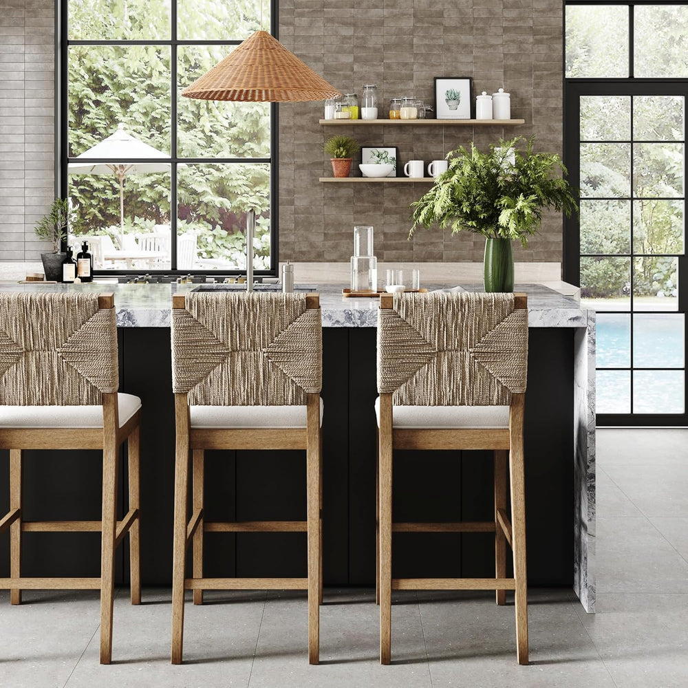 Nathan James Beacon Bohemian Boucle Bar Stool with Back, Bar Height Kitchen I...