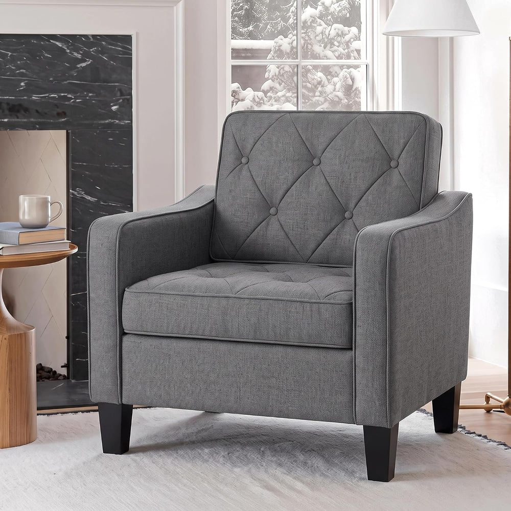 STHOUYN Grey Accent Chairs, Wide Comfy Arm Chairs for Living Room, Office