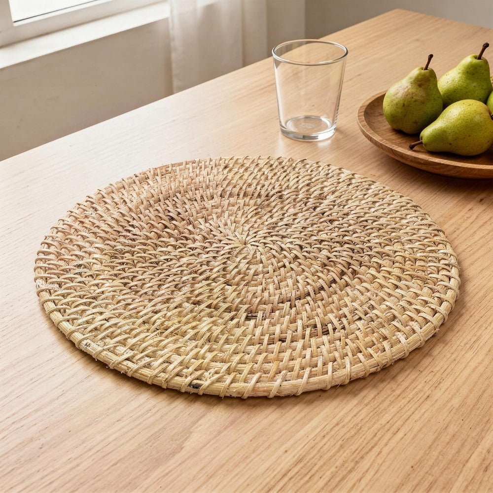Encasa XO Rattan Placemats, Woven Wicker Table Mats 12" Natural