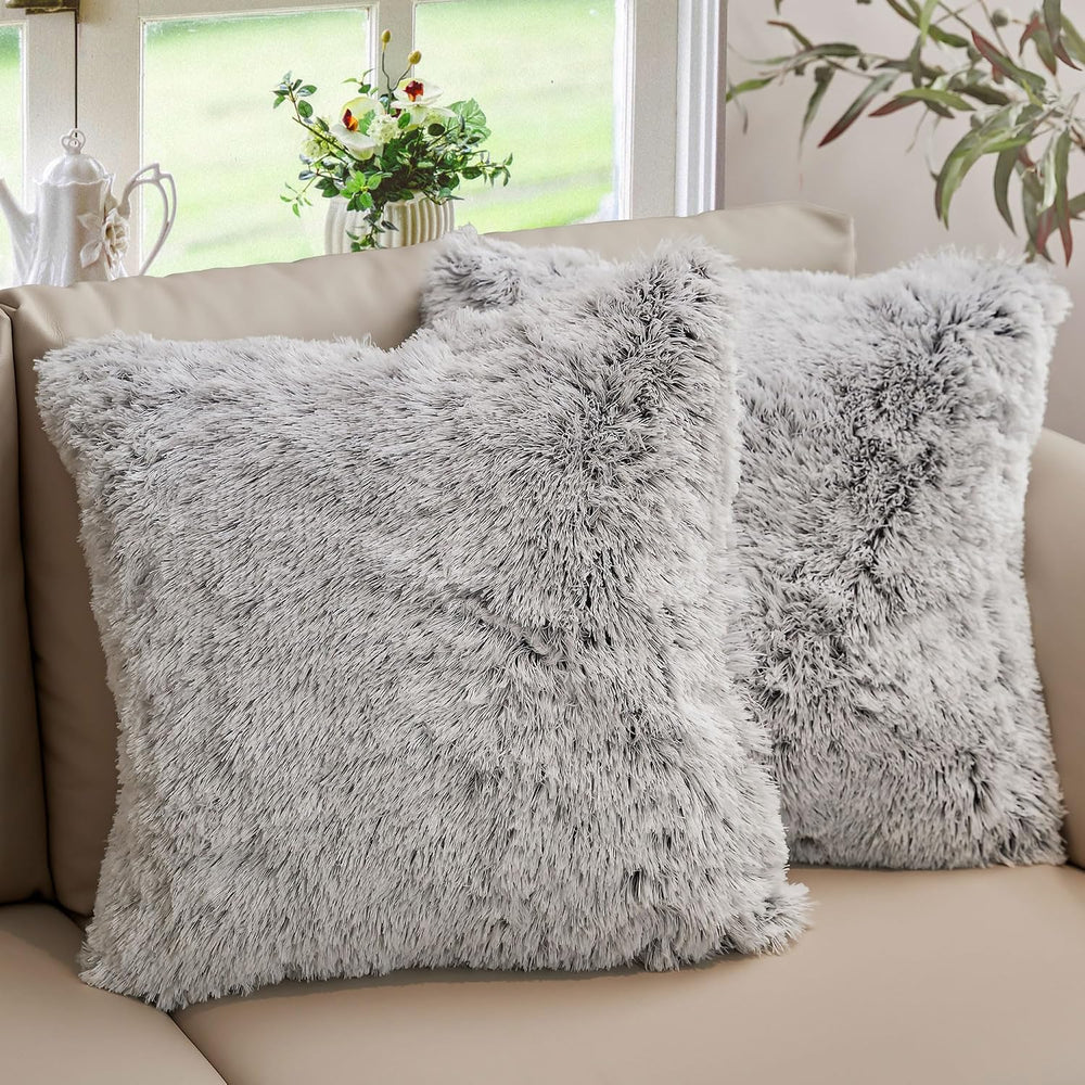 Cheer Collection Throw Pillows for Couch and Bed, Soft Shaggy Throw Pillows w...