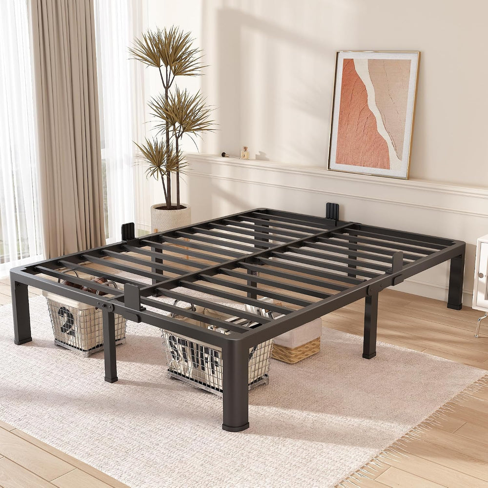 FUIOBYVV 14 Inch California King Metal Bed Frame with Mattress Retainer