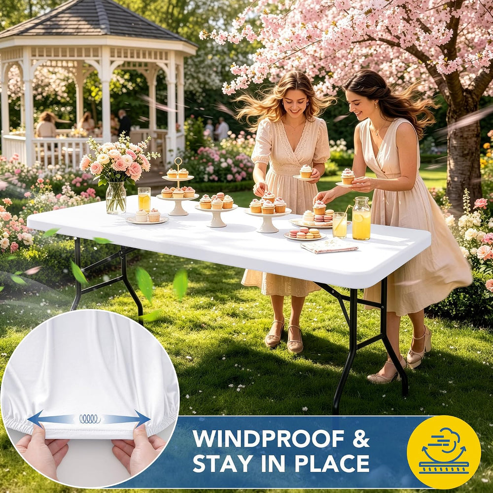 Fitted Tablecloth for 6 Foot Rectangle Tables-White Picnic Table Covers