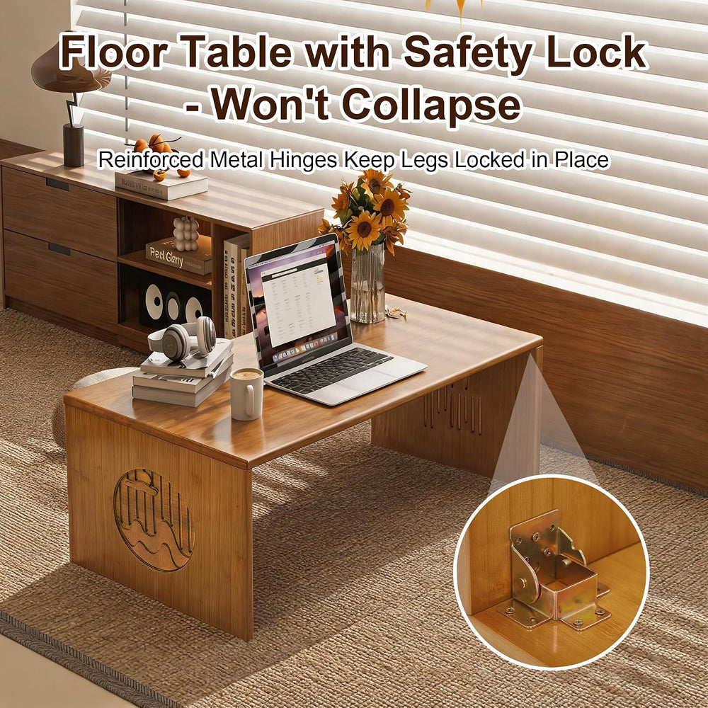 Folding Japanese Floor Table -31.5 inch Bamboo Coffee Table Small