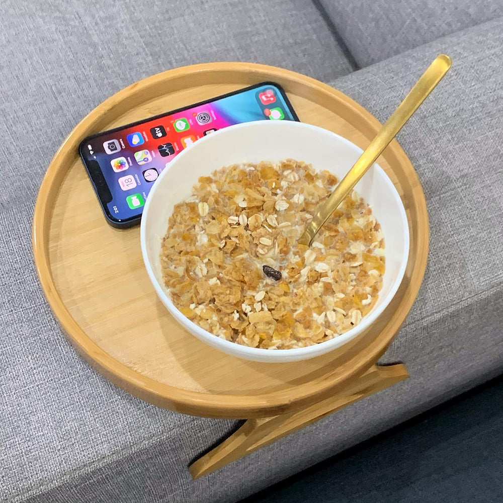 Xchouxer Side Tables Natural Bamboo Sofa Armrest Clip-On Tray, Ideal for Remo...