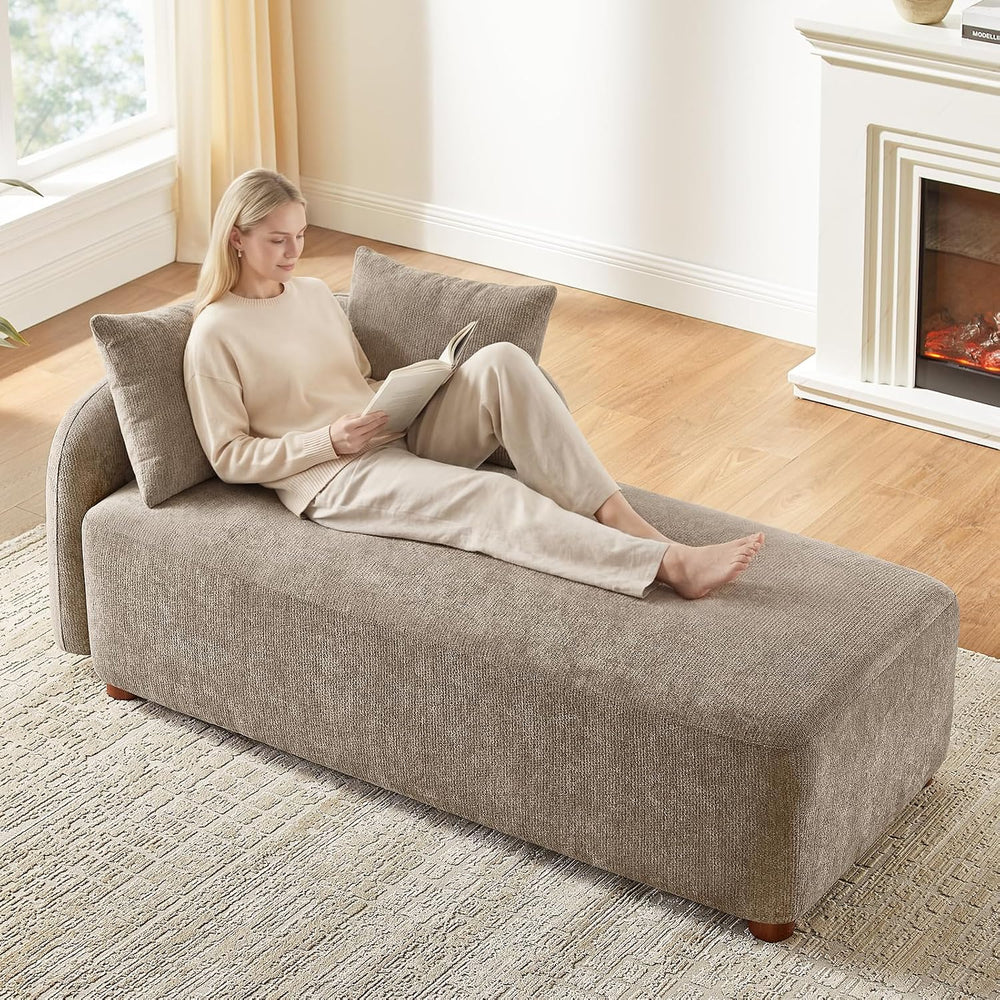 68.9" Chaise Lounge Chair Indoor with Left Facing, Chenille Camel
