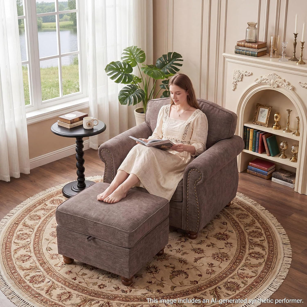 Traditional Oversized Accent Reading Chair, 41.3", Chenille, Brwon
