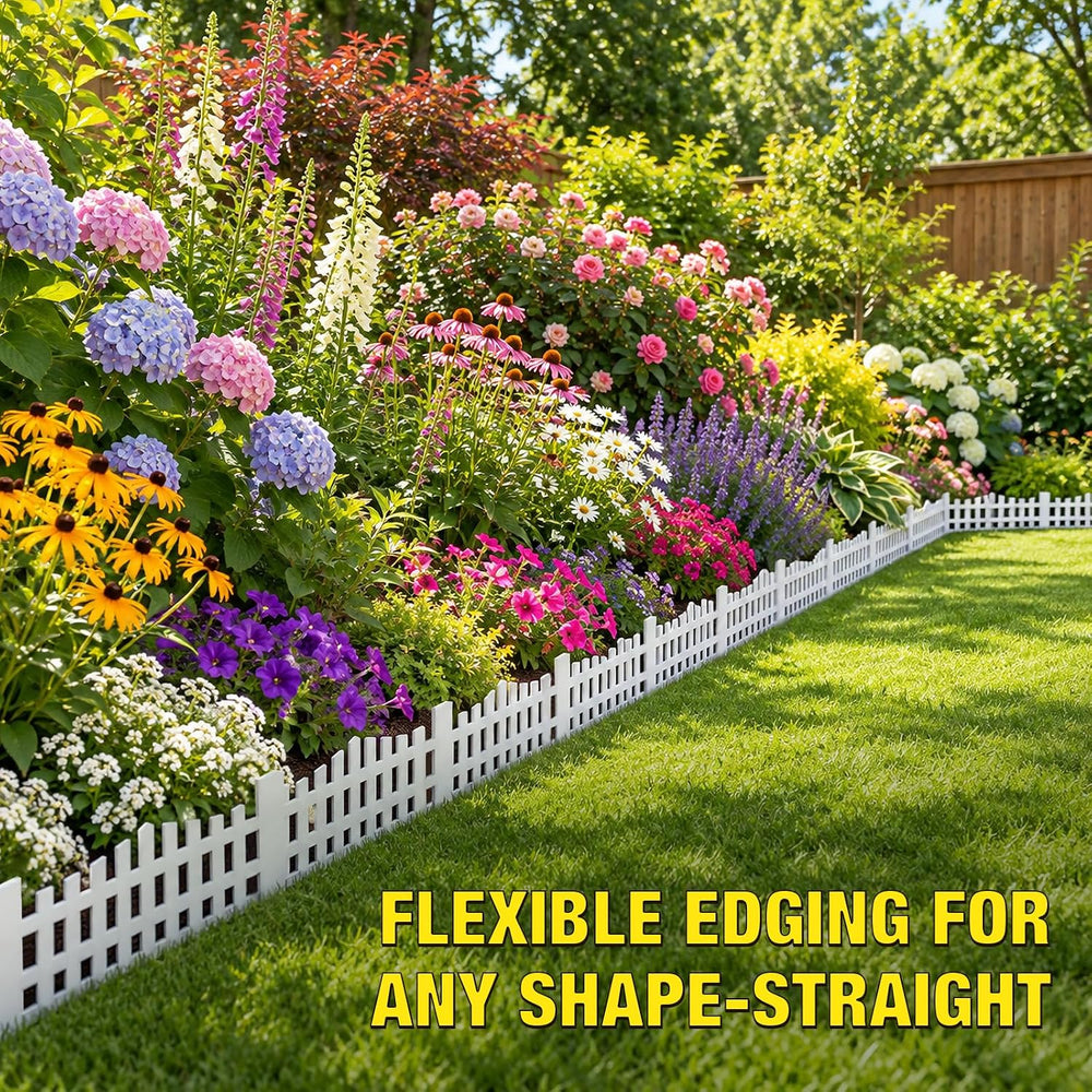 MIXC Garden Edging Border, 5IN 33FT White Garden Fence with 50 Metal Stake