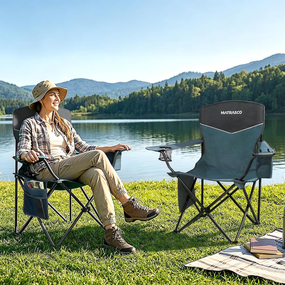 Outdoor Folding Camping Chairs 2 Pack, 350 lbs Capacity, Blue