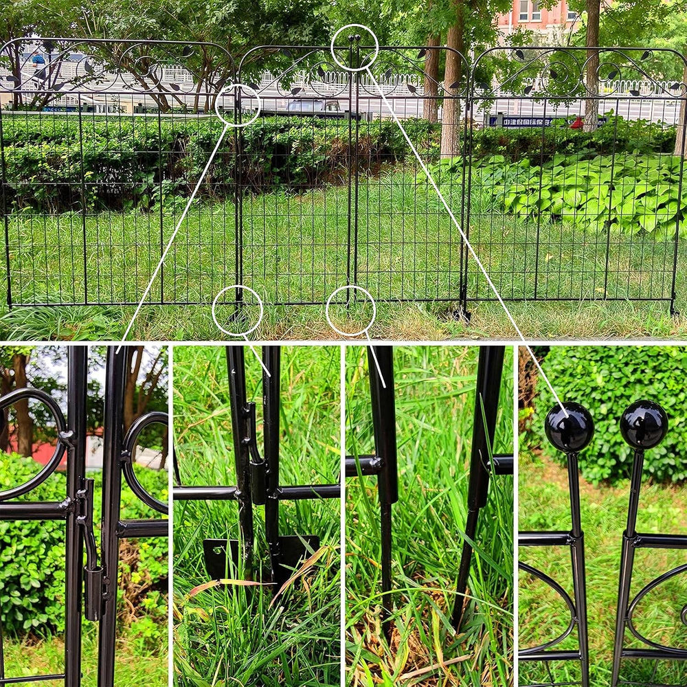 1 Pack 44 Inches x 36 Inches Black Coated Steel Decorative Garden Fence Gate ...