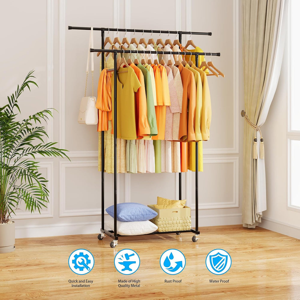 ecobedding Garment Rack with Wheels, Portable Clothing Rack for Bedroom, Clos...