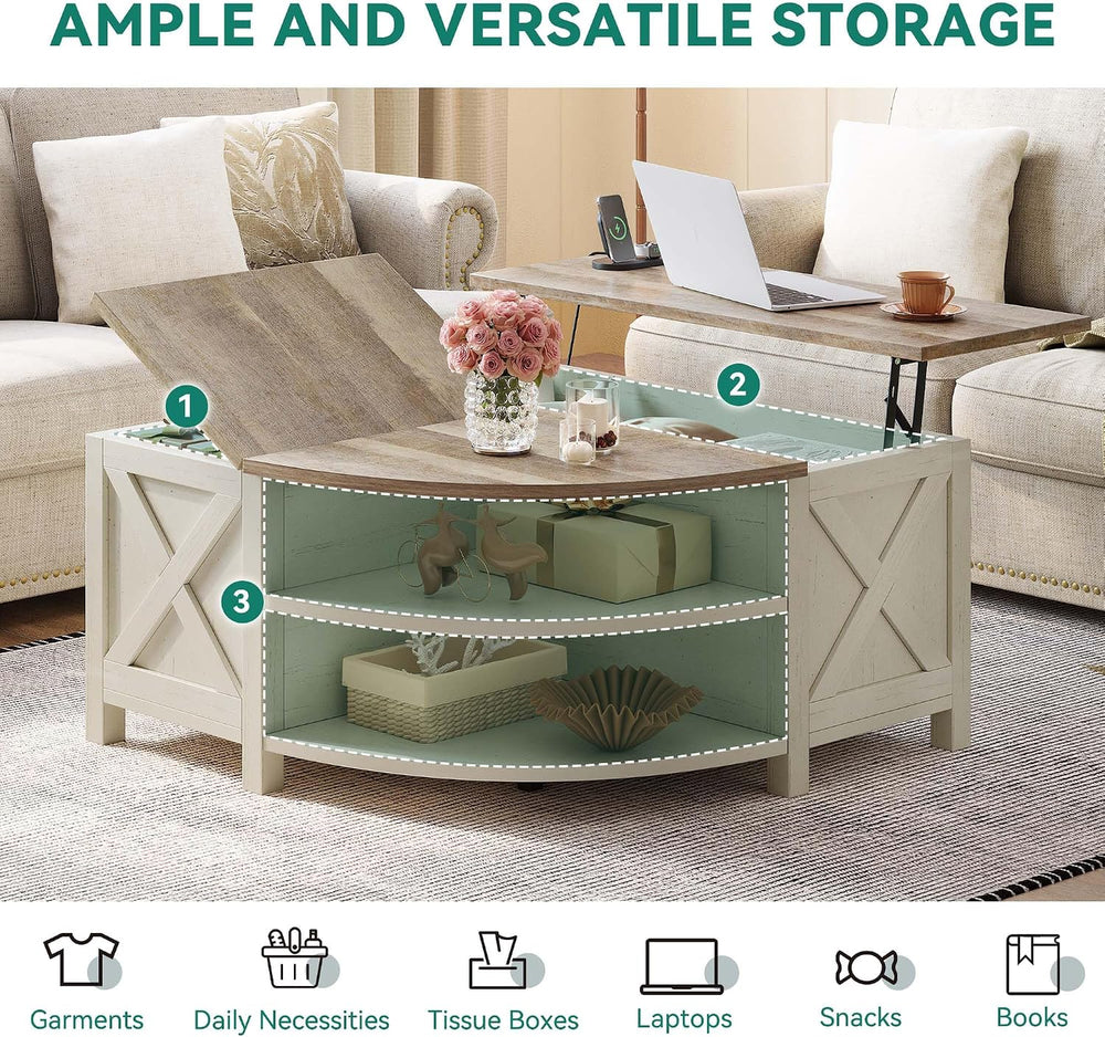 YITAHOME Farmhouse Lift Top Coffee Table with Storage, Grey Wash