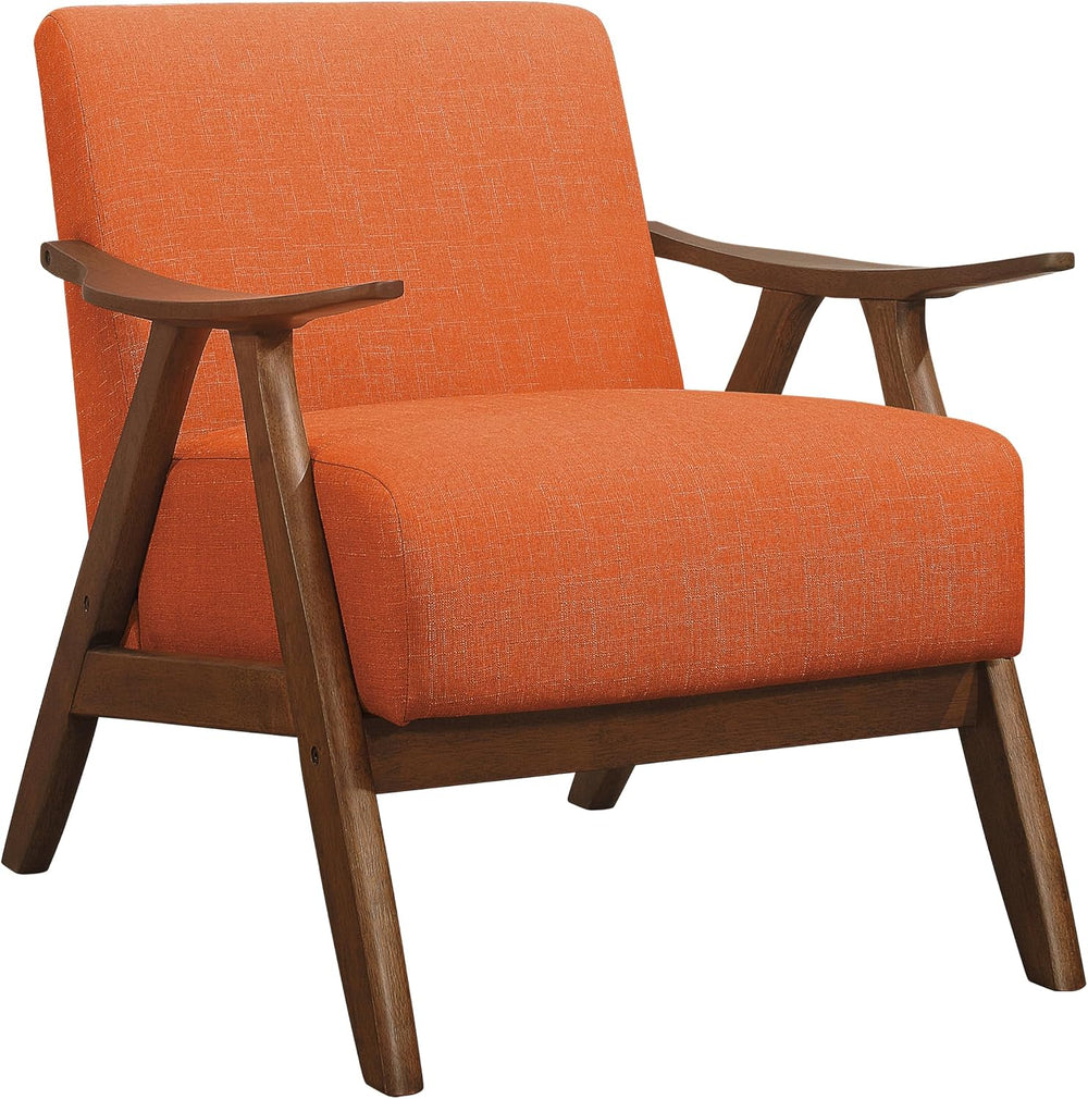 Lexicon Mid Century Modern Accent Chair with Walnut Wood Frame, Orange