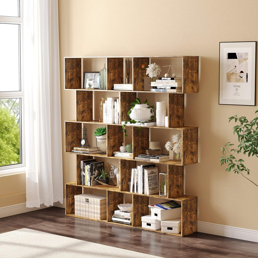 Yusong Bookshelf 5-Tier, Geometric Bookcase S Shaped Book Shelves for Bedroom...