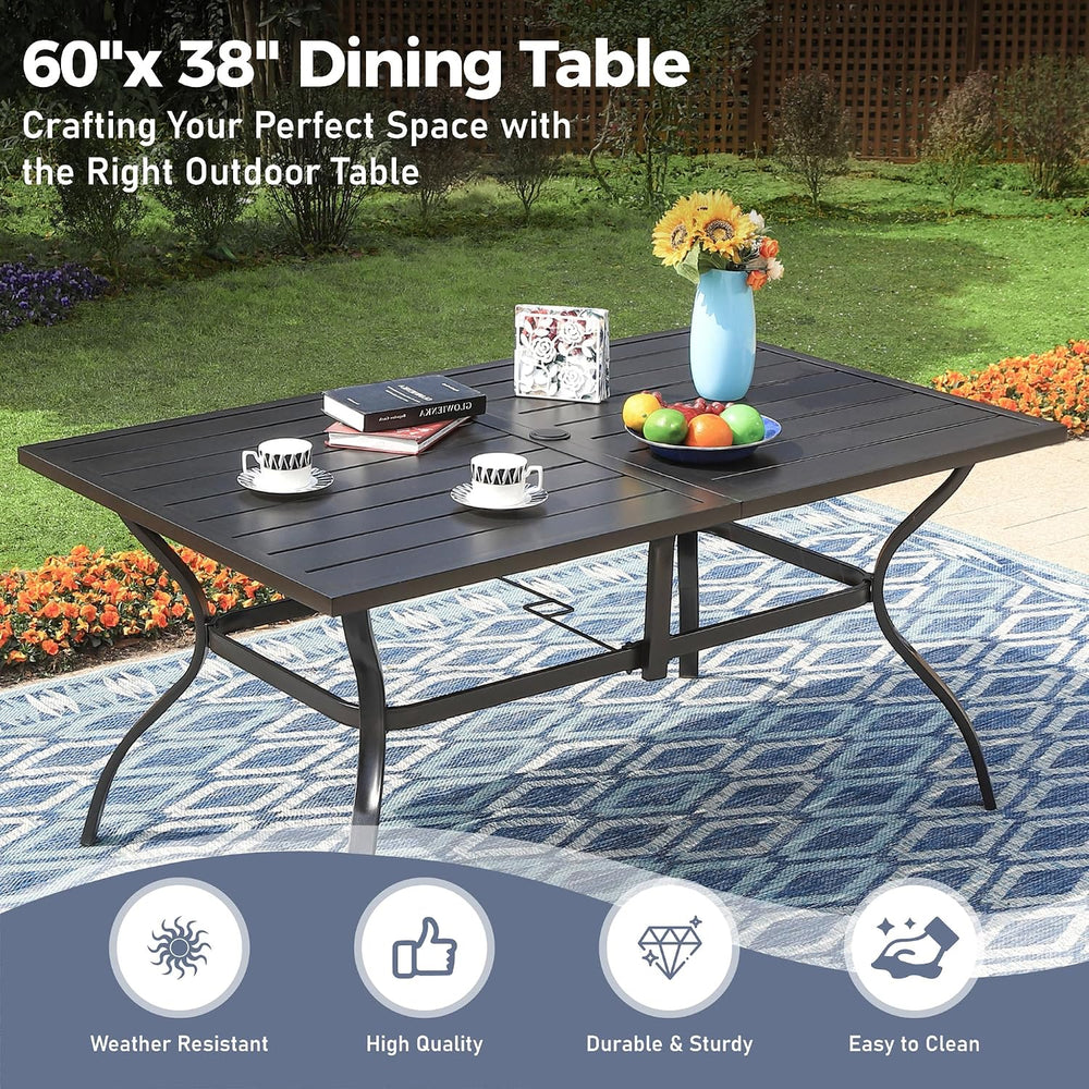 SUNSHINE VALLEY 7pc Patio Dining Set, 60" Metal Table & 6 Brown Chairs
