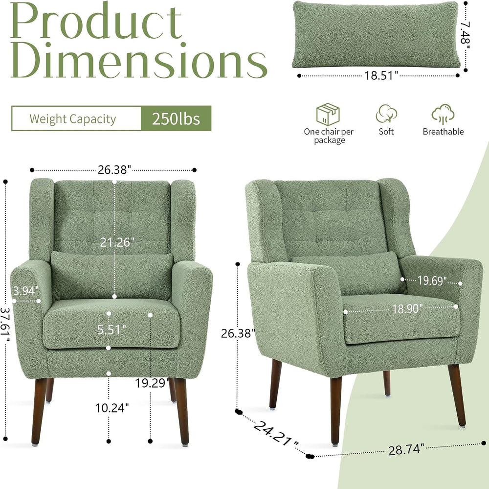 cinkehome Modern Accent Arm Chair Set of 2, Teddy Upholstered Armchair for Li...