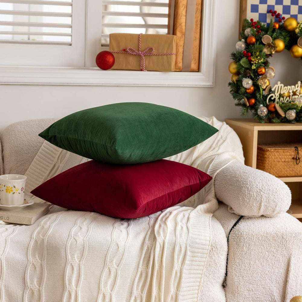 FEVERQIYI 24x24 Velvet Pillow Covers Set of 2 Christmas Red Decorative Square...