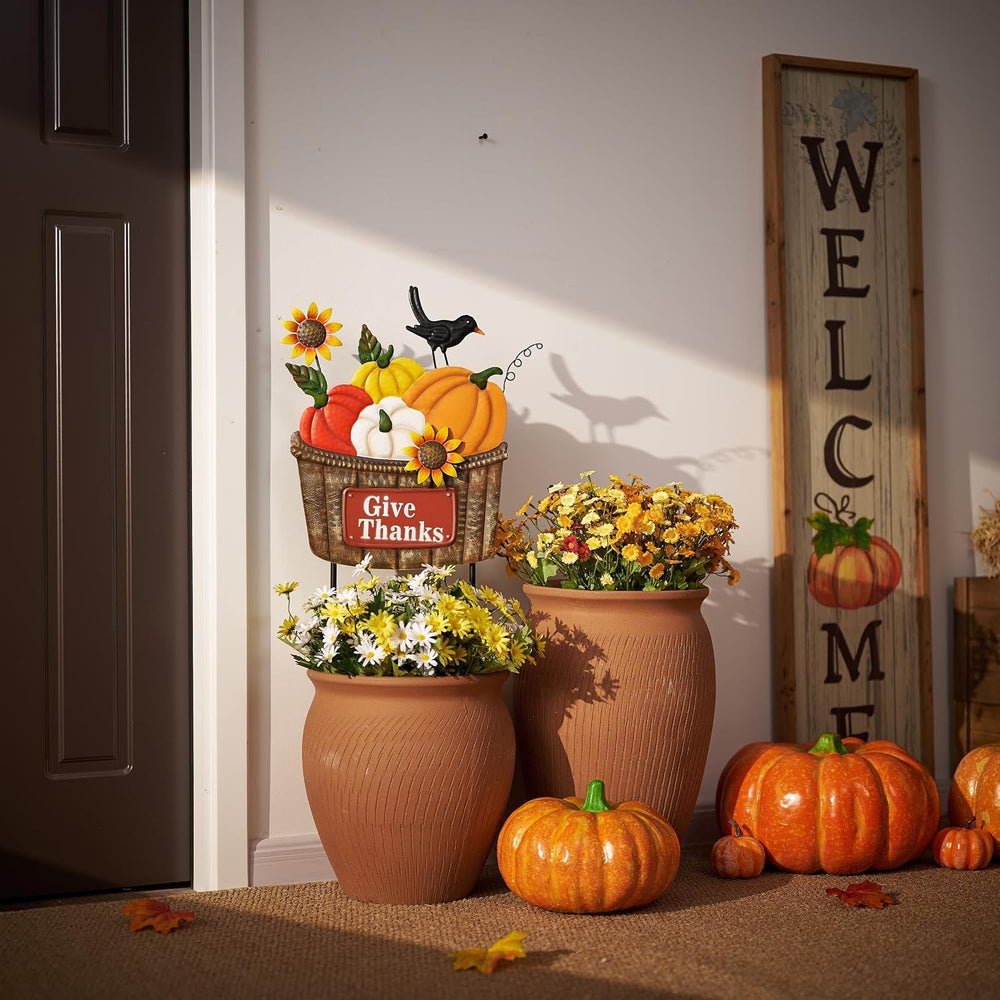 TERESA'S COLLECTIONS Fall Outdoor Decor Metal Pumpkin Garden Stake 29.6&q...