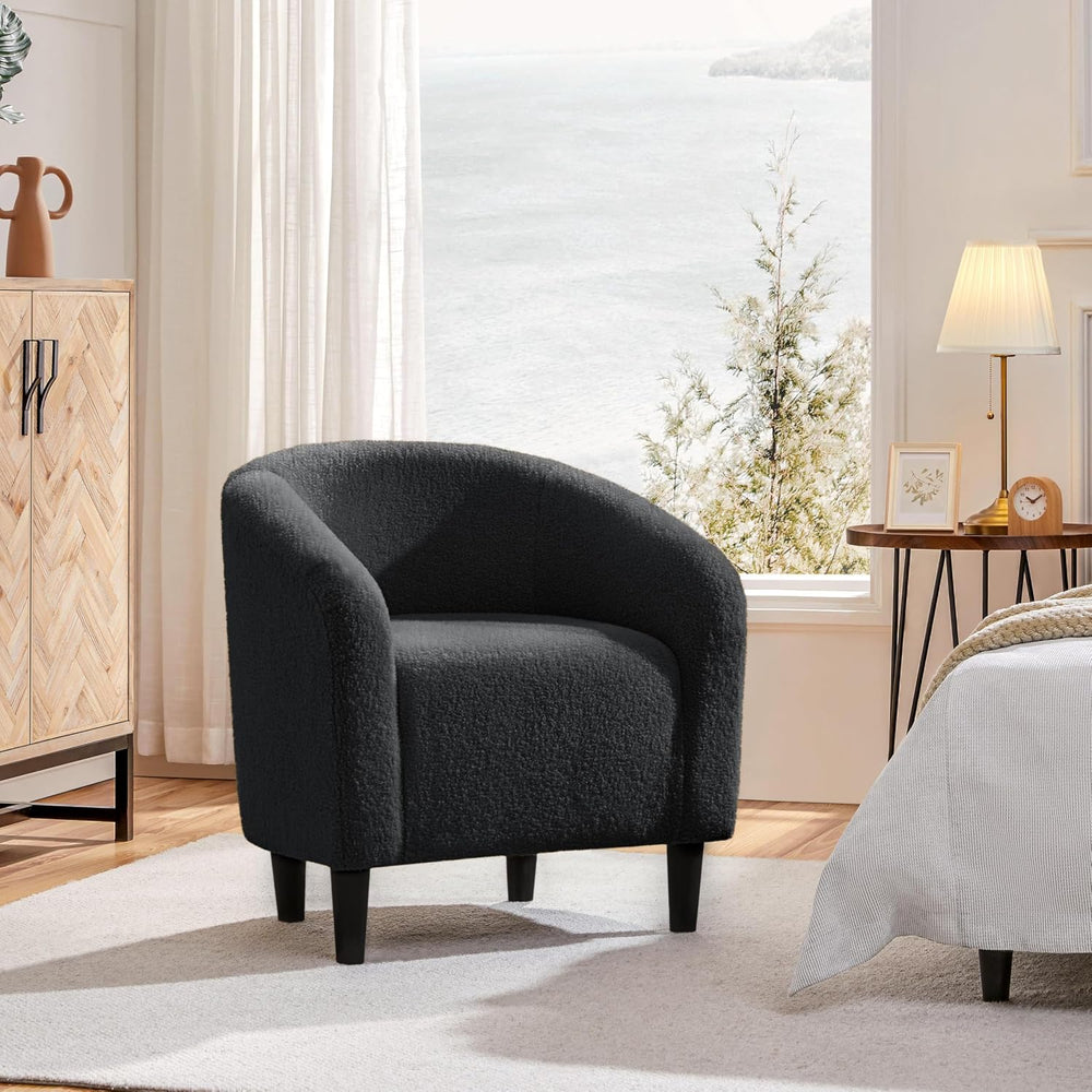 Yaheetech Small 25.5in Wide Sherpa Barrel Accent Chair Bedroom, Dark Gray