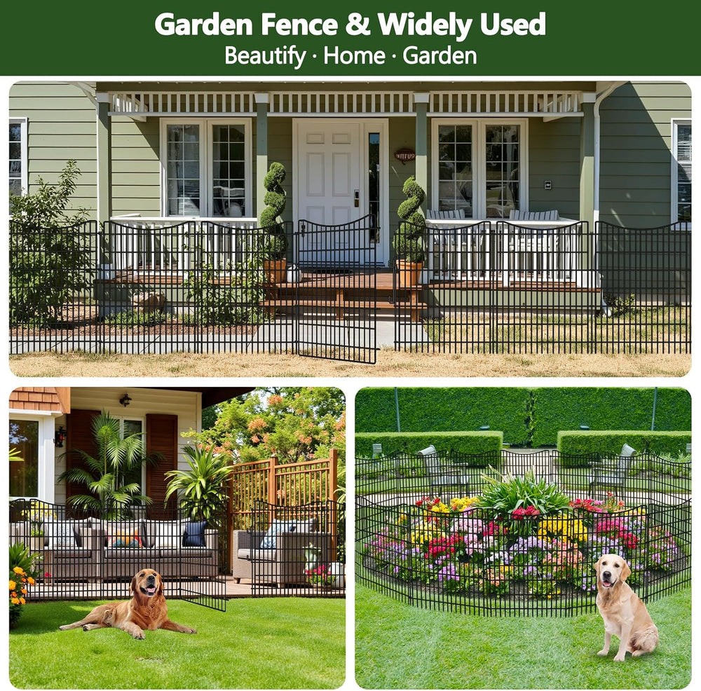 10 Panels Garden Fencing Animal Barrier with Gate, 40 in(H) X 23.6 ft(L) Dog ...