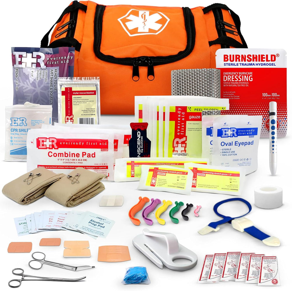 Fully Stocked Trauma First Aid Kit – First Responder II Bag with Tools, Gauze...