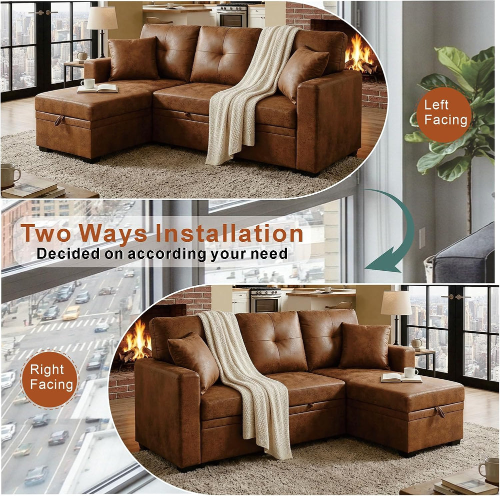 Eafurn Tufted Sectional Sleeper Sofa Pull Out Couch Bed Modern Sofabed