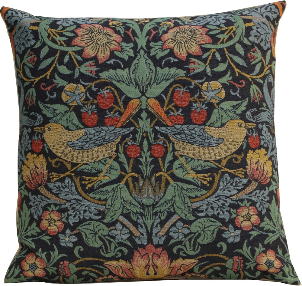 William Morris Strawberry Thief B Blue Tapestry Throw Pillow Cover 18 x 18