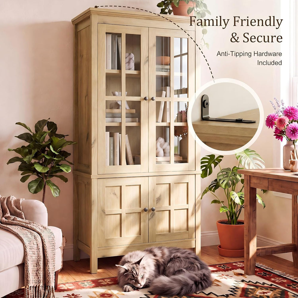 63" Kitchen Pantry Cabinet with Glass Doors,Farmhouse Storage Cabinets