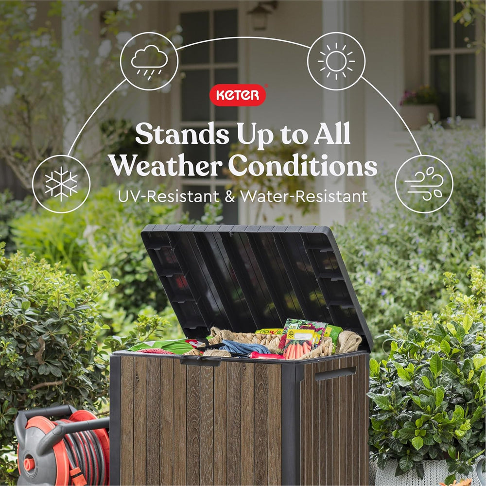 Keter Premium Everwood 30 Gal Outdoor Storage Box and Patio Side Table