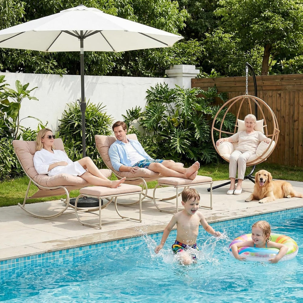 Outdoor Rocking Chairs Set of 2, Modern Papasan Rocking Chairs with Cushions,...