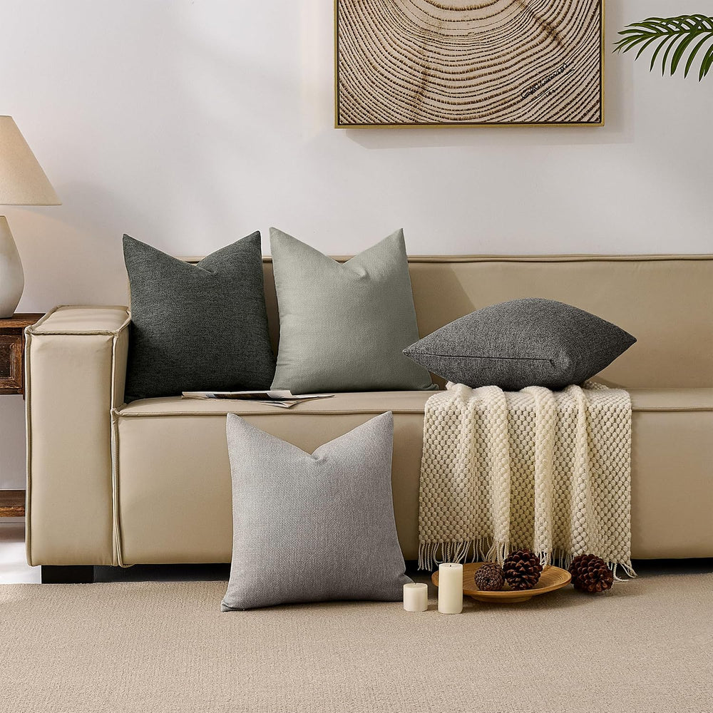 Natural Linen Look Throw Pillow Covers 18x18 Inch Set of 4, Textured Woven De...