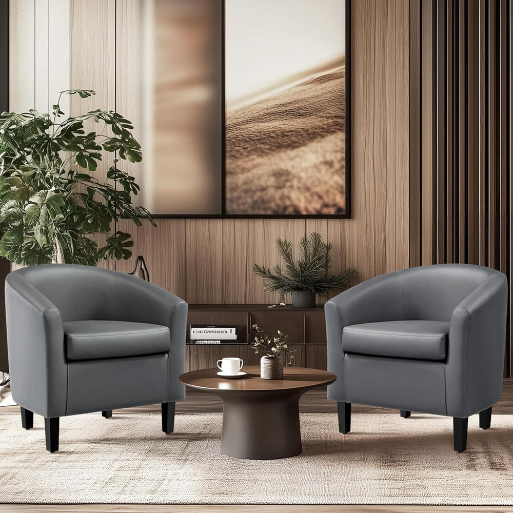 Yaheetech Accent Chairs Set of 2, Faux Leather Barrel Armchairs Gray