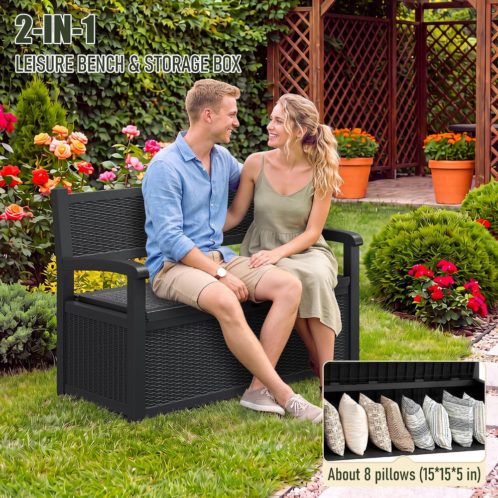 80 Gallon Outdoor Storage Bench, Resin Outdoor Storage Box with Armrest, Lock...