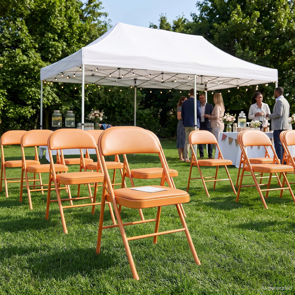 VECELO Folding Chairs Set of 2, Faux Leather Padded, Orange