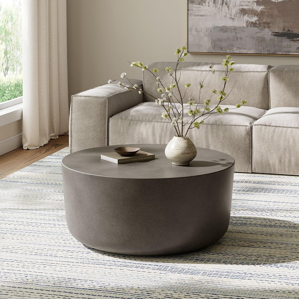 Modway Brion 34 Inch Round Concrete Coffee Table – Indoor/Outdoor Tapered Cyl...