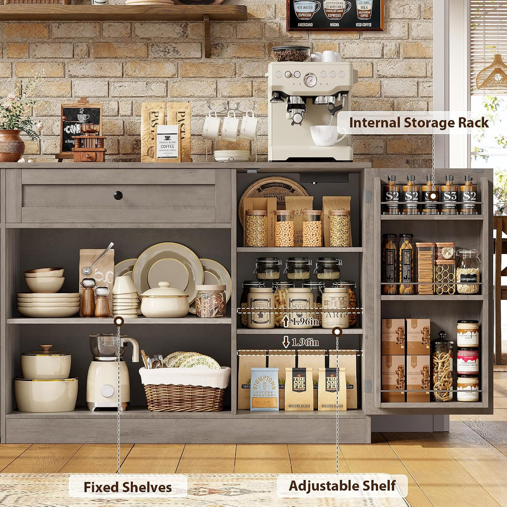 HOSTACK 59" W Kitchen Buffet Cabinet with Storage, Coffee Bar Cabinet, Grey