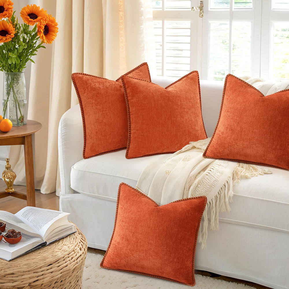 decorUhome Fall Soft Decorative Chenille Throw Pillow Covers 18x18 Set of 4