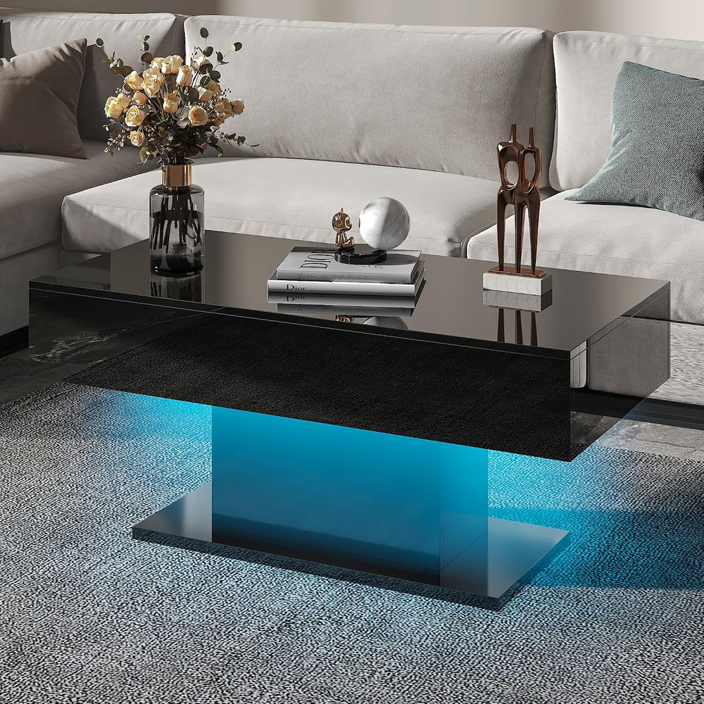 HedoAjim Black Led Coffee Table for Living Room, Rectangular Center Table