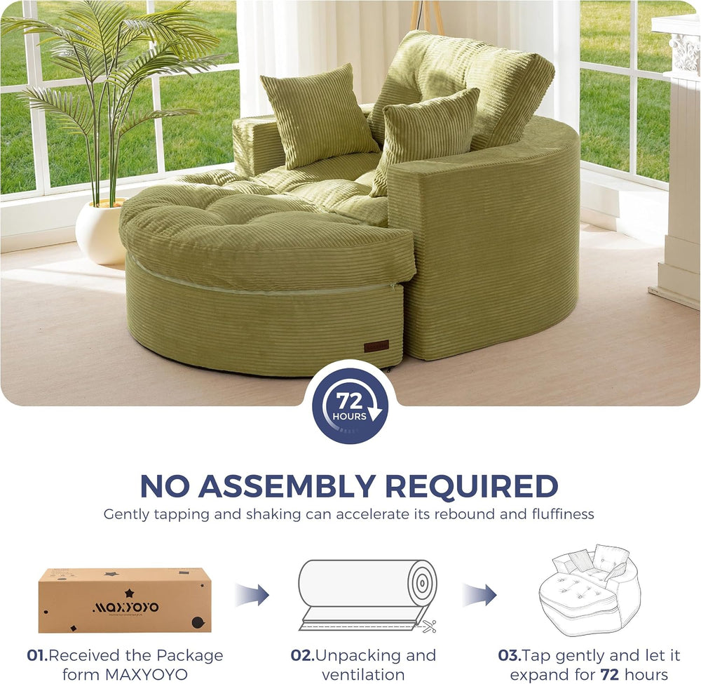 MAXYOYO Oversized Round Chaise Lounge Sofa, Boneless Chair with Ottoman