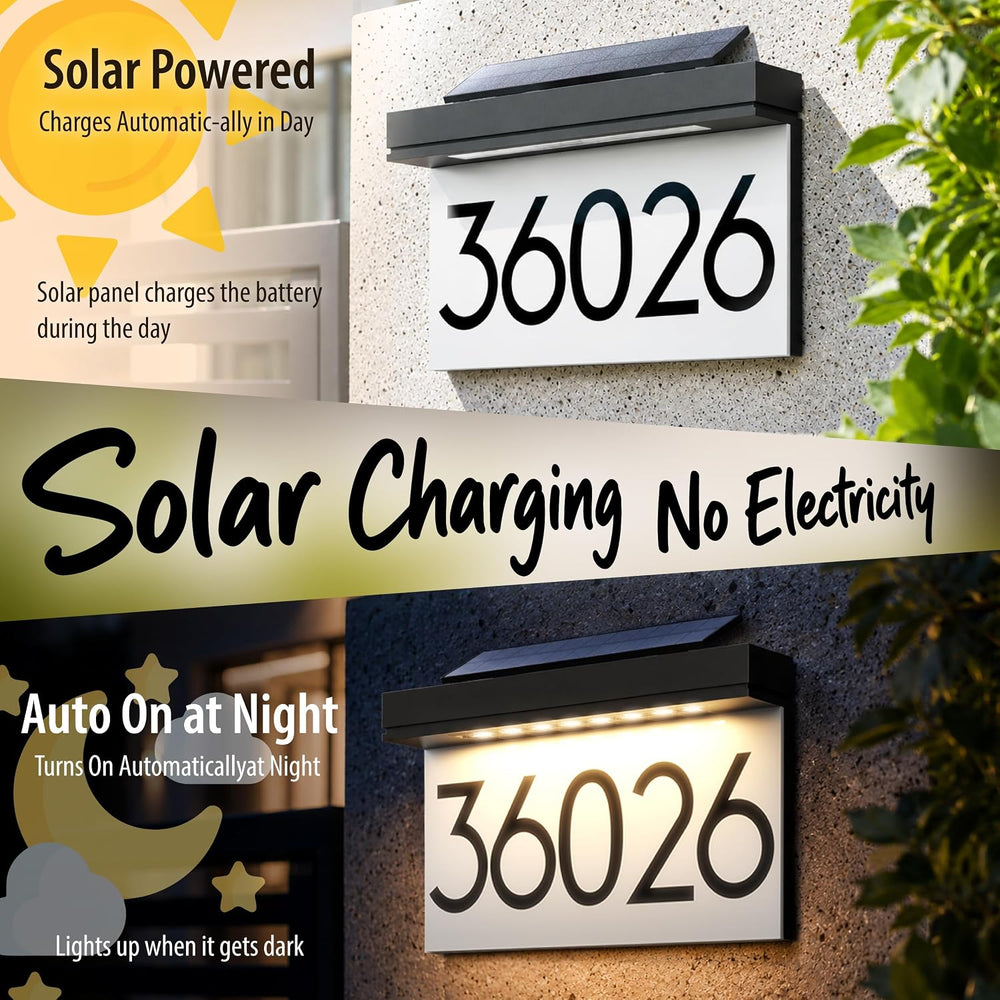 Solar House Numbers for Outside, 3 Color Light Changed Powered Address Sign