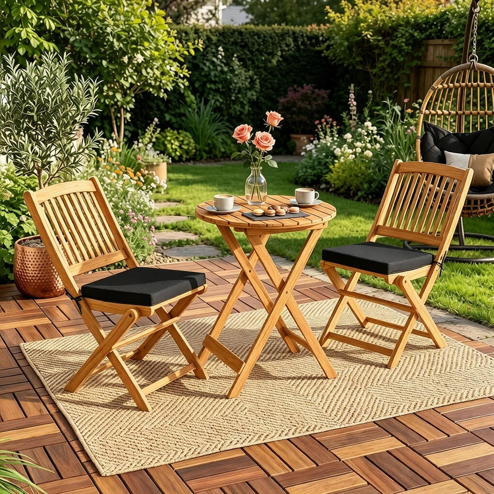 ORALNER 3-Piece Acacia Wood Folding Patio Bistro Set (Black)