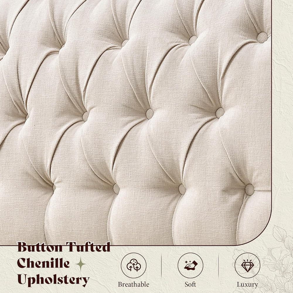 AMERLIFE King Sleigh Bed Frame, Upholstered Tufted Headboard, Cream