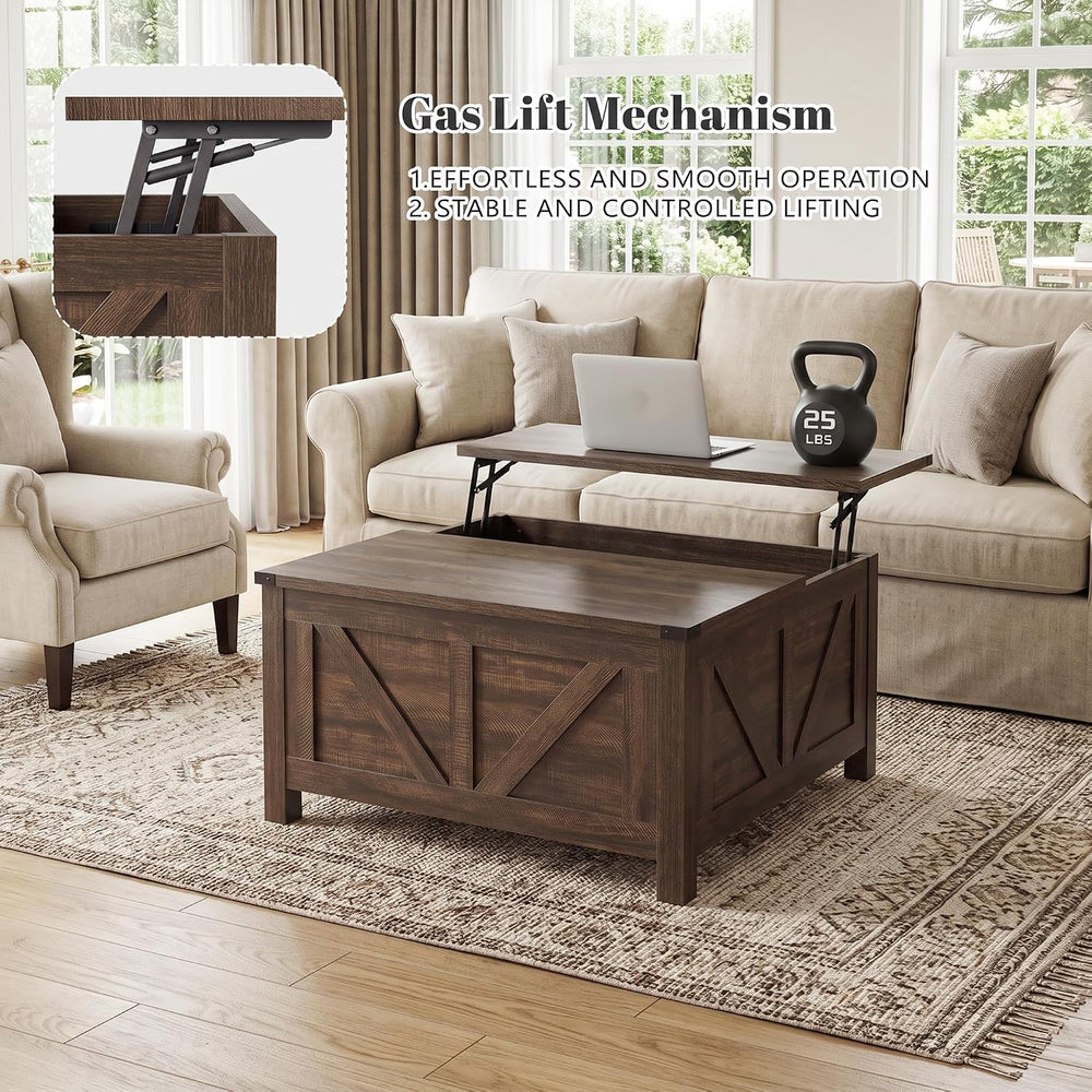35” Farmhouse Coffee Table, Rustic Center Table with Lift Top