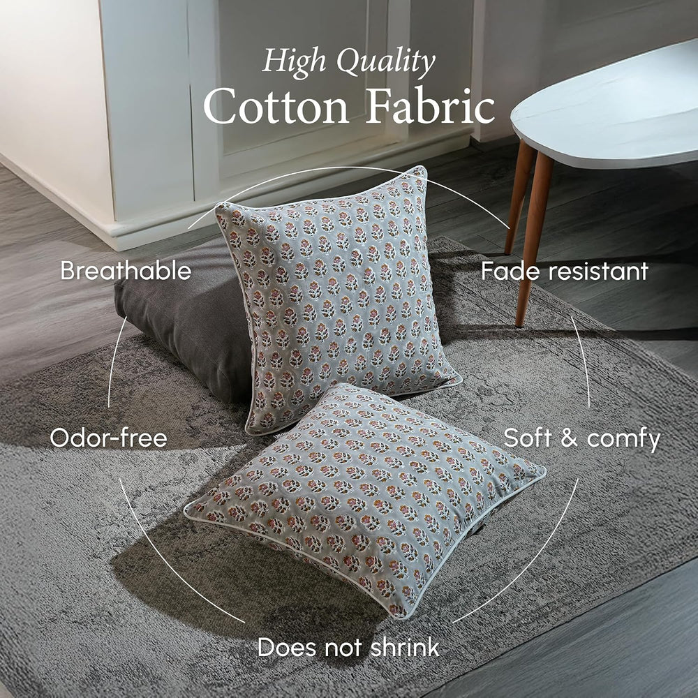 CPC Labra Grey Block Print Throw Pillow Covers 18x18 Inch, Pack of 2