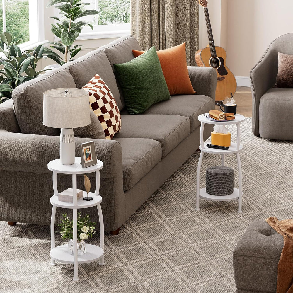 Small Round Side Table, 3-Tier Slim End Table for Small Spaces